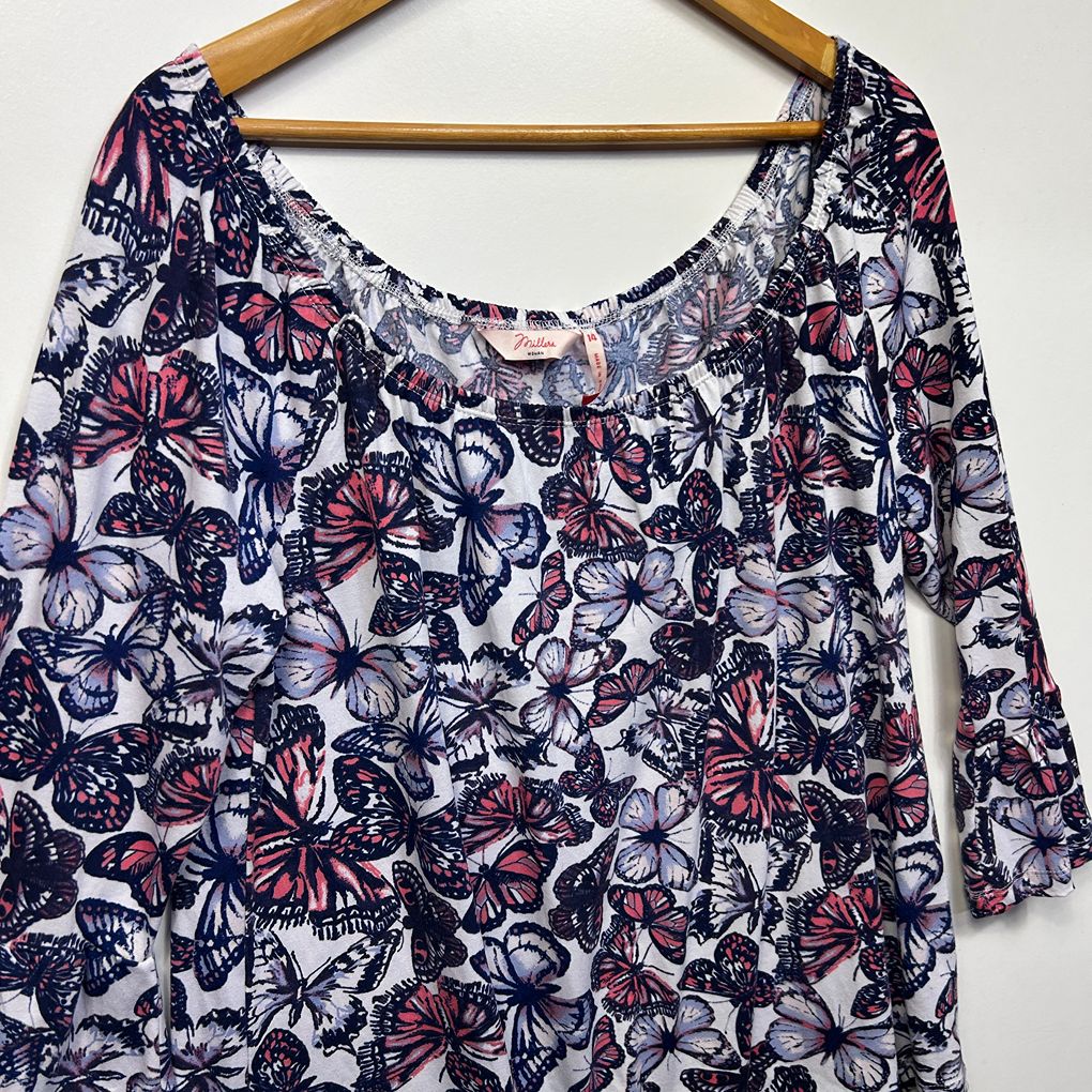 Millers Navy Butterfly Print Top - Size 14