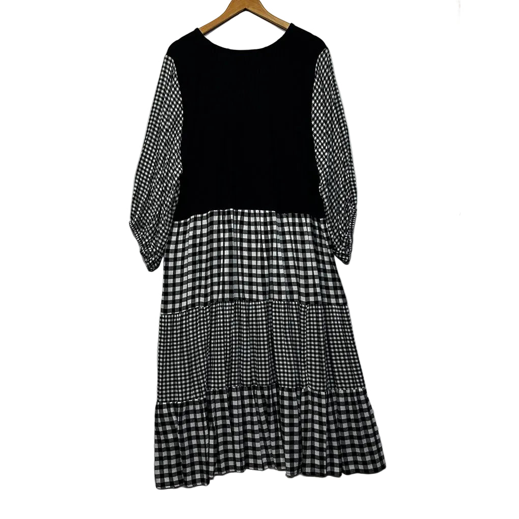 Virtuelle Black Plus Size Gingham Check Maxi Dress - Size 24