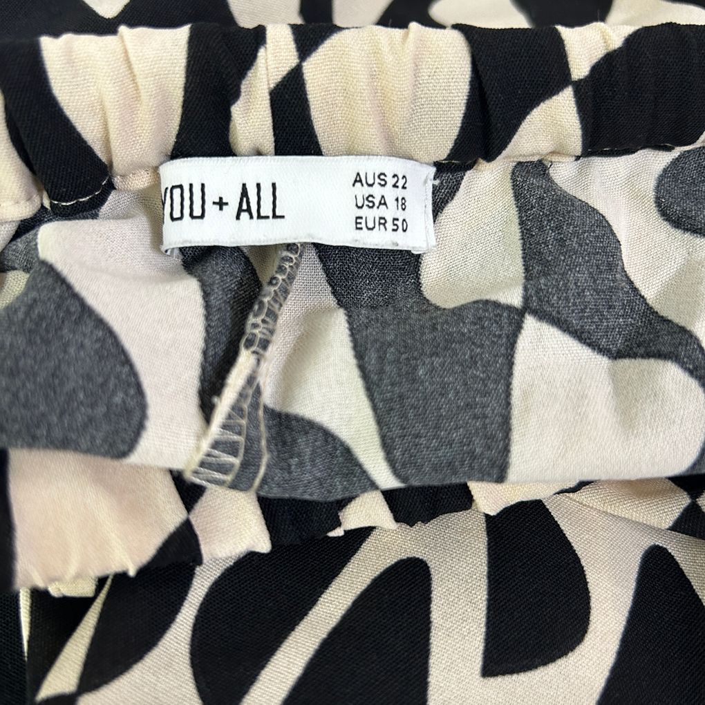 You + All Black and Cream Geometric Wide Leg Pants - Size 22