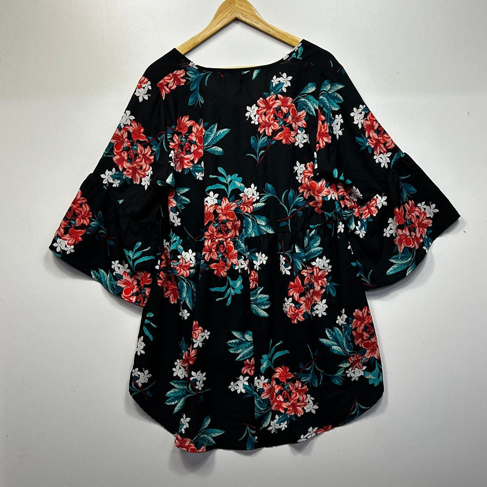 Yours Black Floral Print Top - Size 20