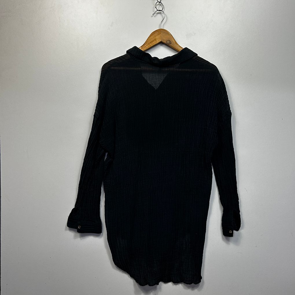 Decjuba Black Cotton Shirt Dress Coverup - Size M/L