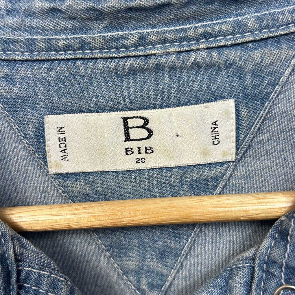 BIB Blue Denim  Plus Size Snap Closure Longline Cotton Shirt - Size 20