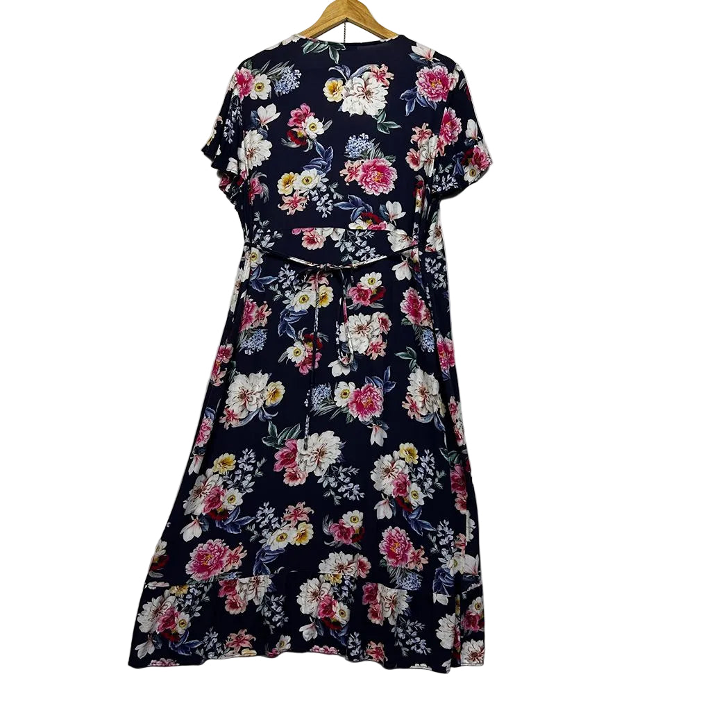 Just Jeans Navy Floral Wrap Dress - Size 16