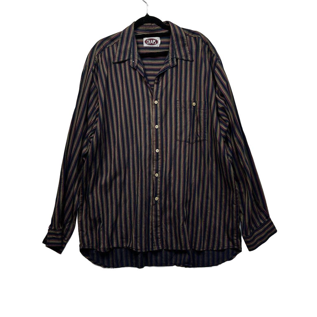 Vintage Chaps Navy Striped Long Sleeve Mens Shirt - Size 2XL