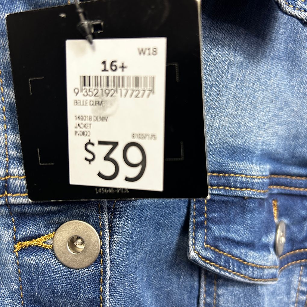 Belle Curve Blue Cotton Denim Jacket - Size 16