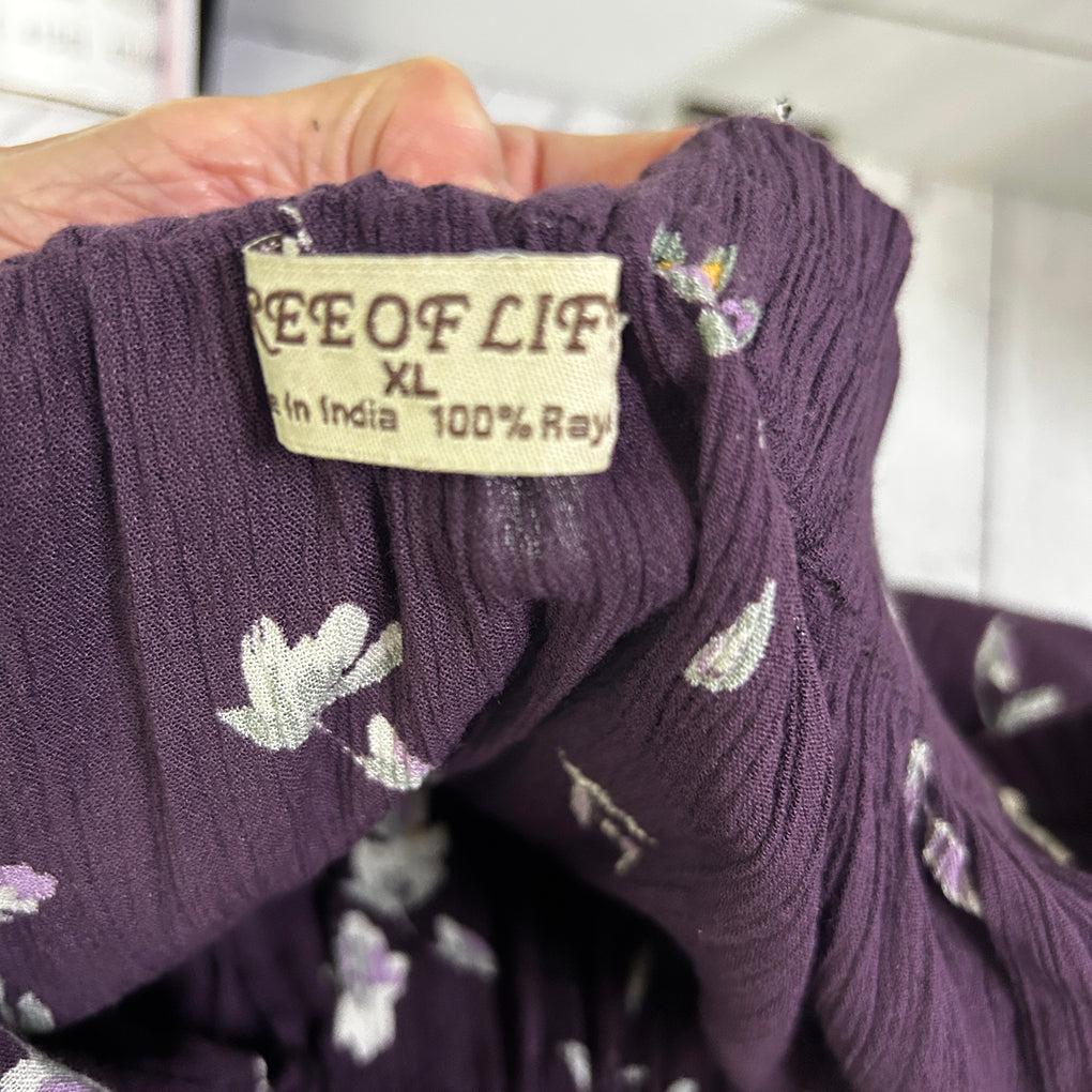 Tree of Life Purple Floral Boho Maxi Skirt - Size XL