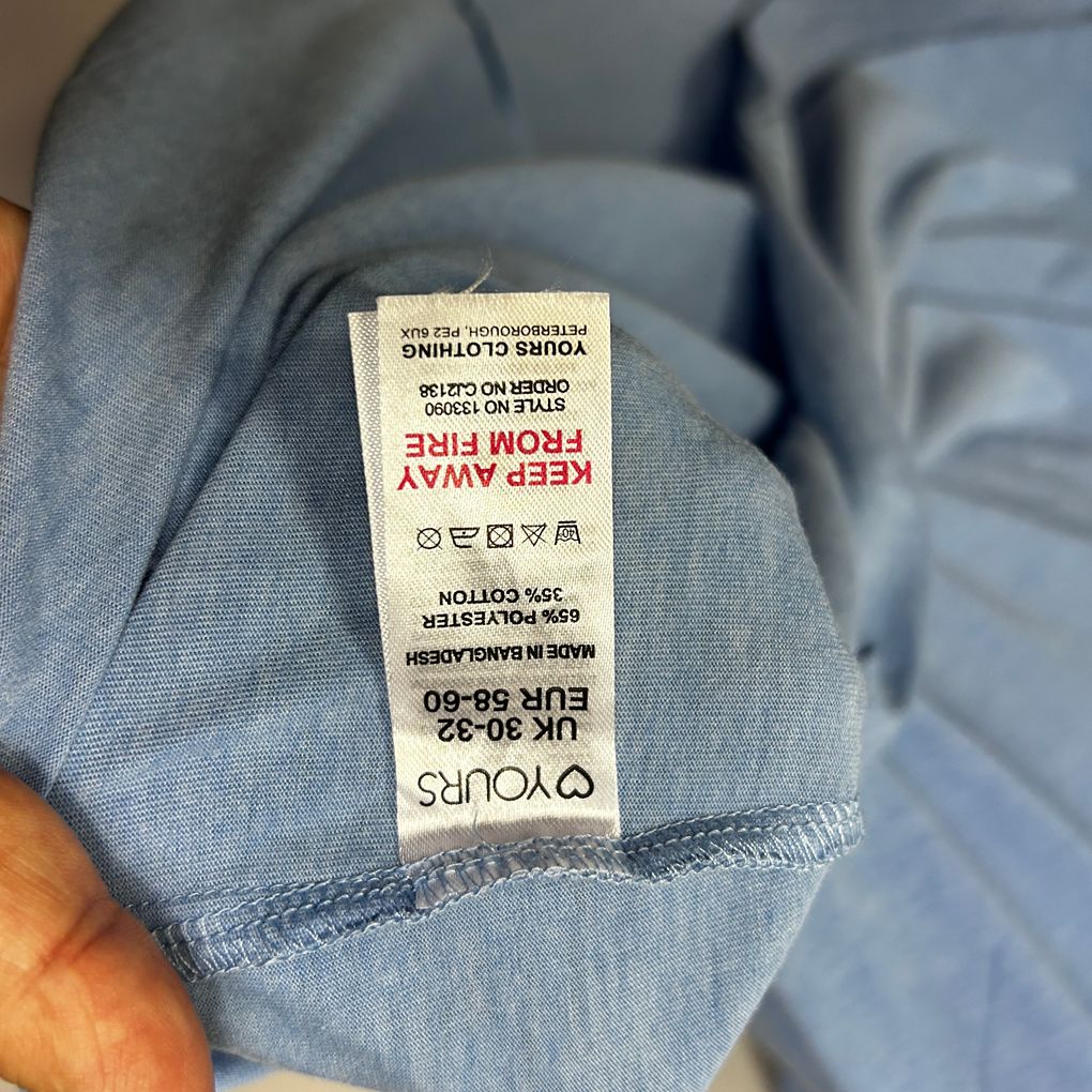 Yours Blue Plus Size Cotton T-Shirt - Size 30-32