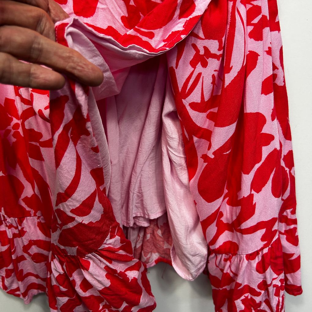 Fria Red Floral Wrap Dress - Size 14