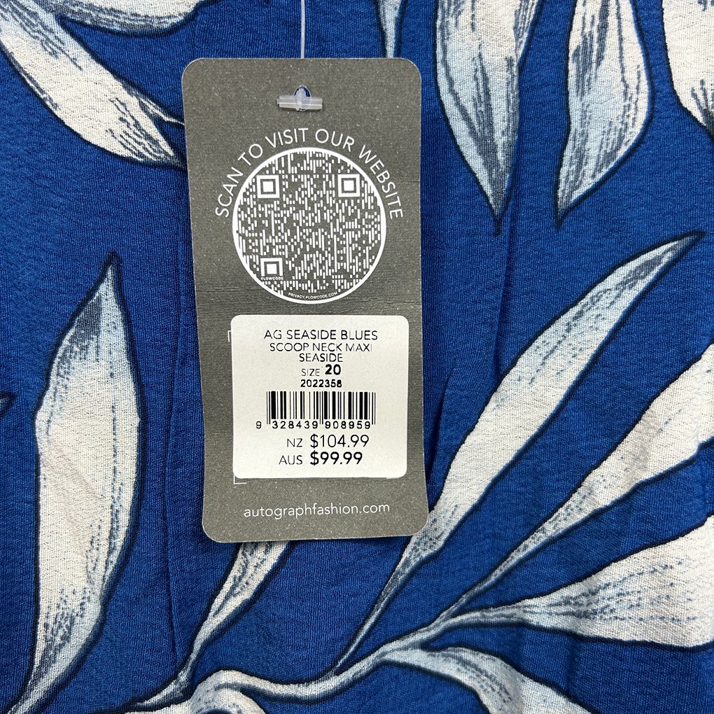 Autograph Blue Leaf Print Dress - Size 20