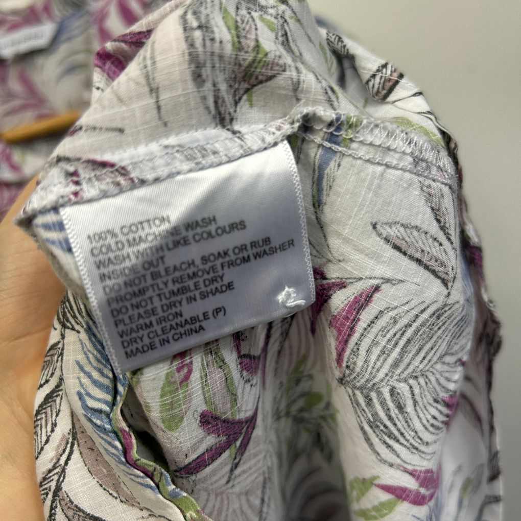 Black Pepper Grey Leaf Print Cotton Shirt - Size 16