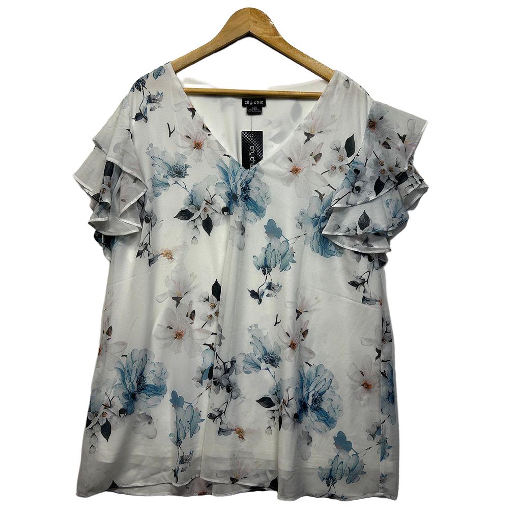 City Chic White Floral Top - Size 20
