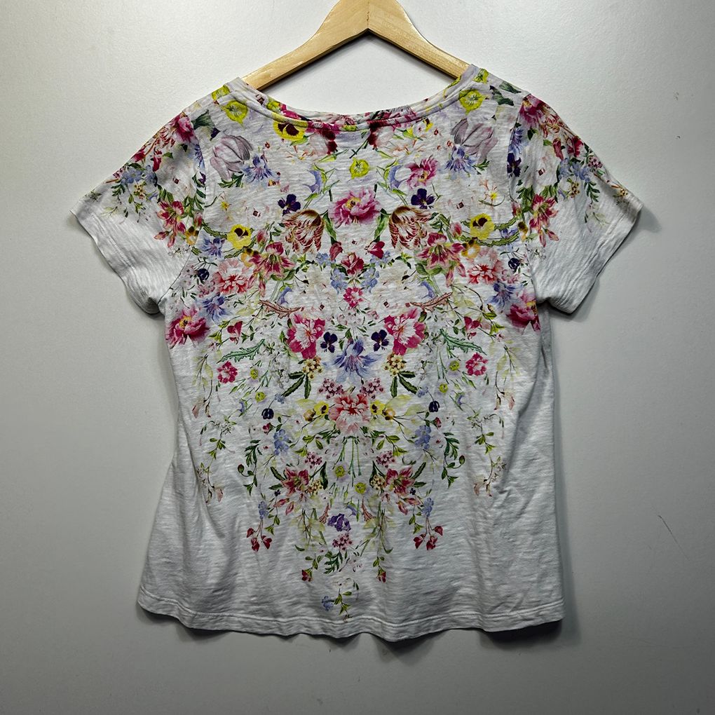 Blue Illusion White Cotton Top - Size XL
