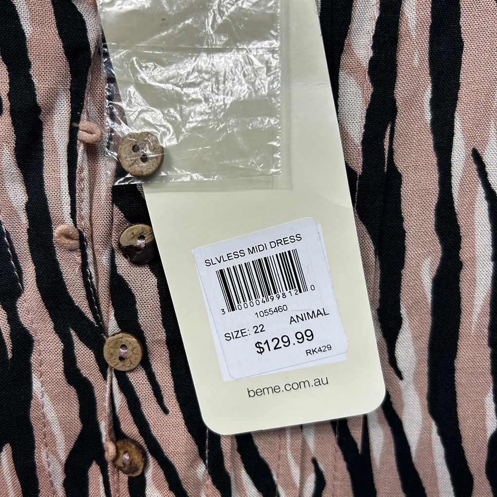 Beme Brown Animal Print Linen Dress - Size 22