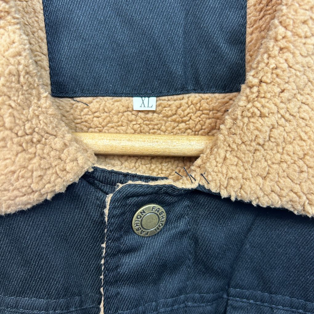 Black Sherpa Lined Cotton Unisex Jacket - Size XL