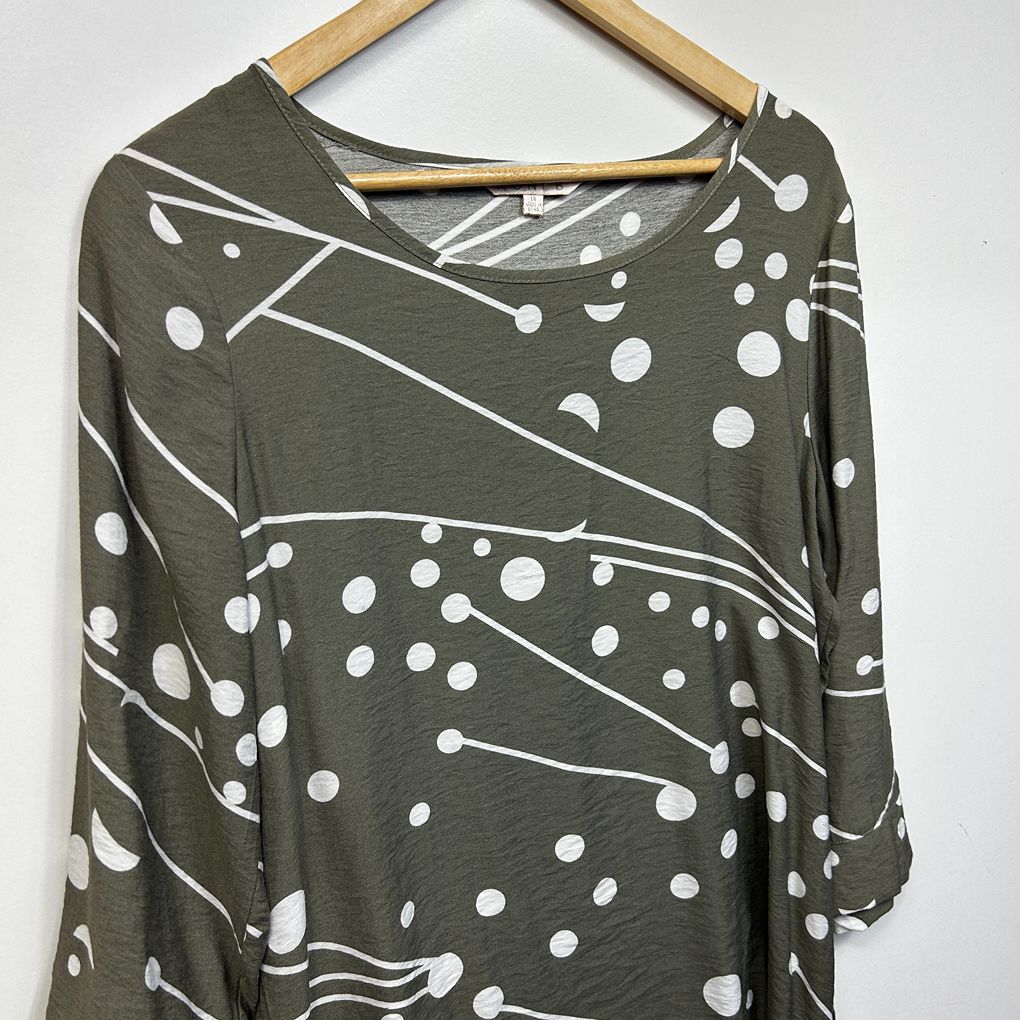 Noni B Olive Spot Print Top - Size 14