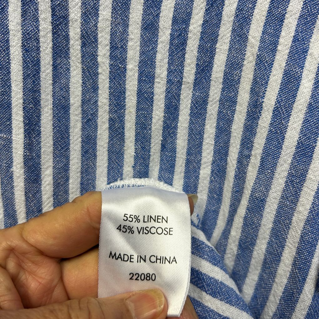 Suzanne Grae Linen Blue Striped Linen Dress - Size 20