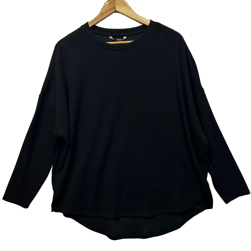 Target Curve Ribbed  Black Long Sleeve Top - Size 16