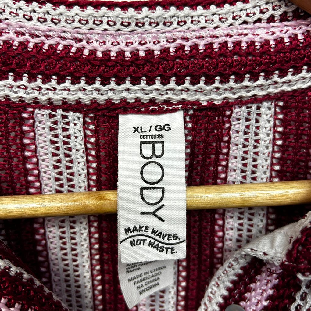 Cotton On Body Burgundy Striped Cotton Knit Shirt - Size XL