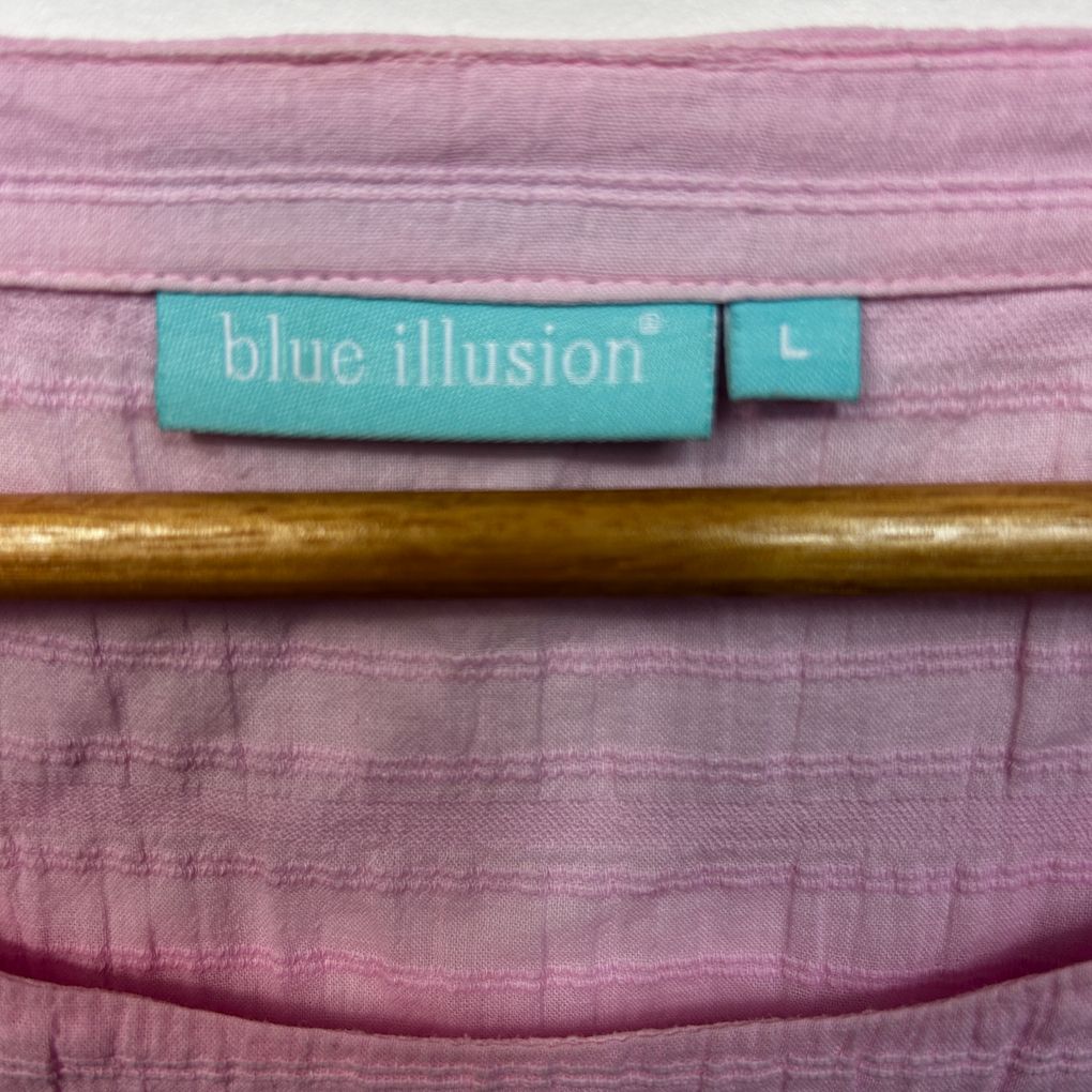 Blue Illusion Pink Cotton Short Sleeve Top - Size L