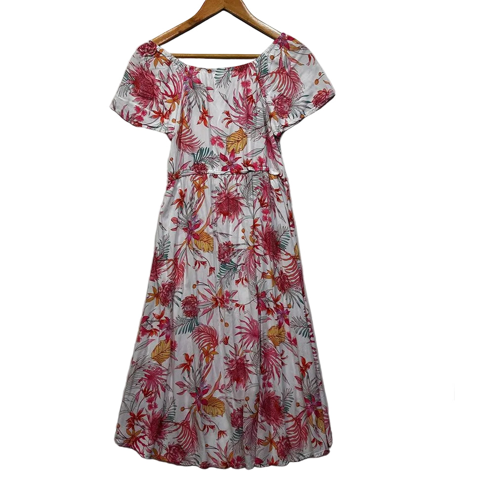 Piping Hot White Floral Shirred Maxi Dress - Size 14