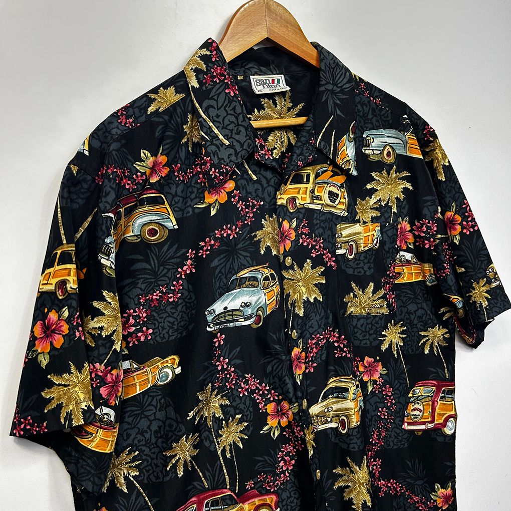 Black Hawaiian Retro Surf Mens Shirt - Size XXL