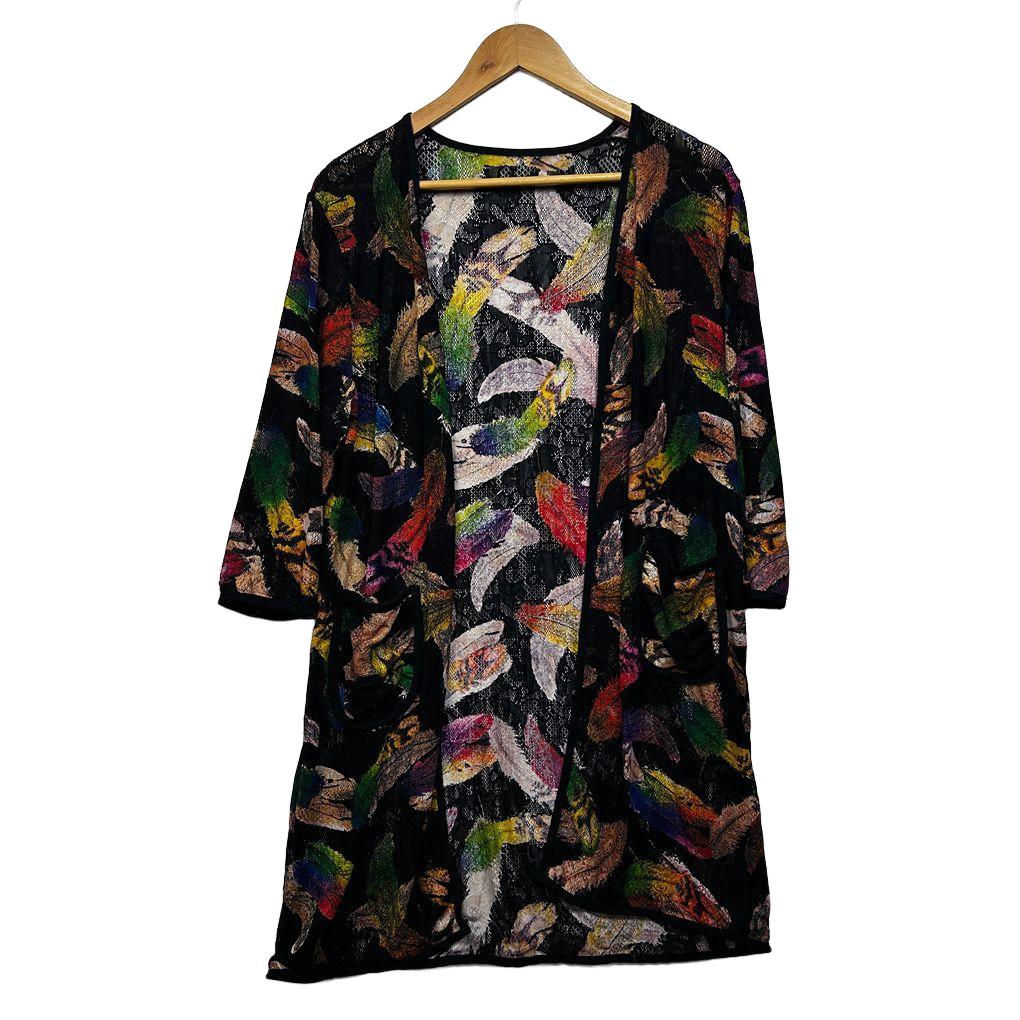 Feather Print Cotton Kimono - Size XXL