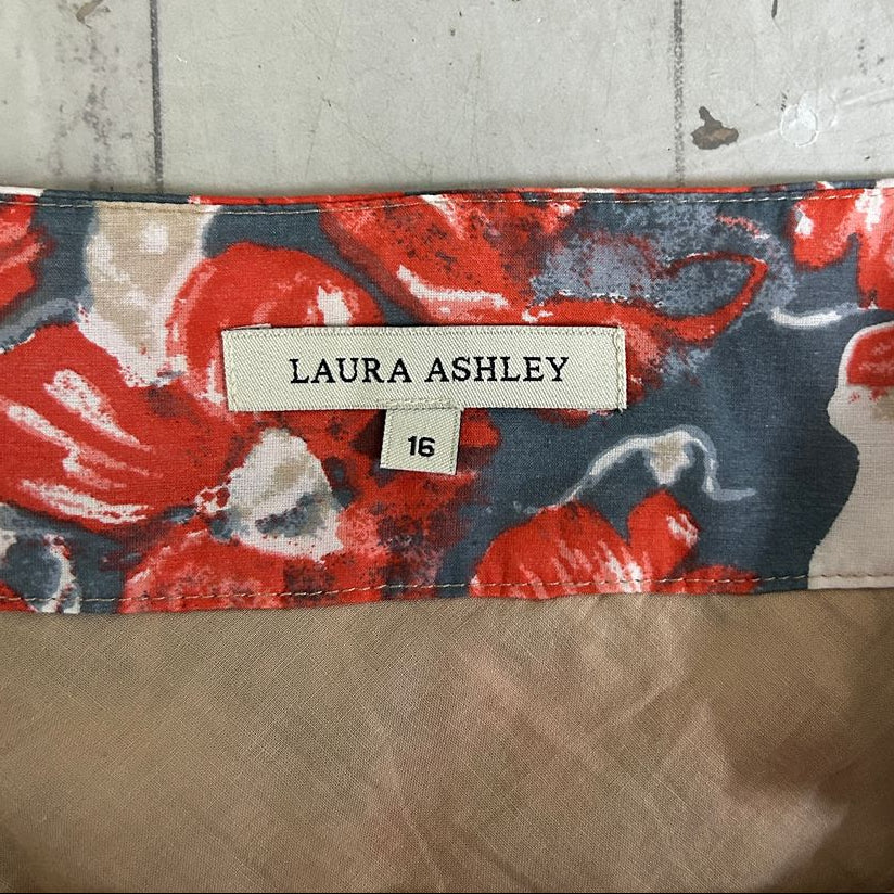 Laura Ashley Multicoloured Floral Silk Blend Cotton Skirt - Size 16