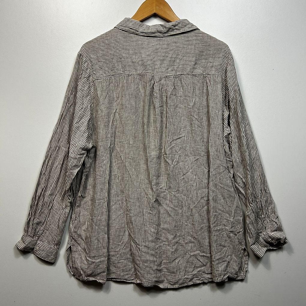 Suzanne Grae Linen Mocha Striped Shirt - Size 20