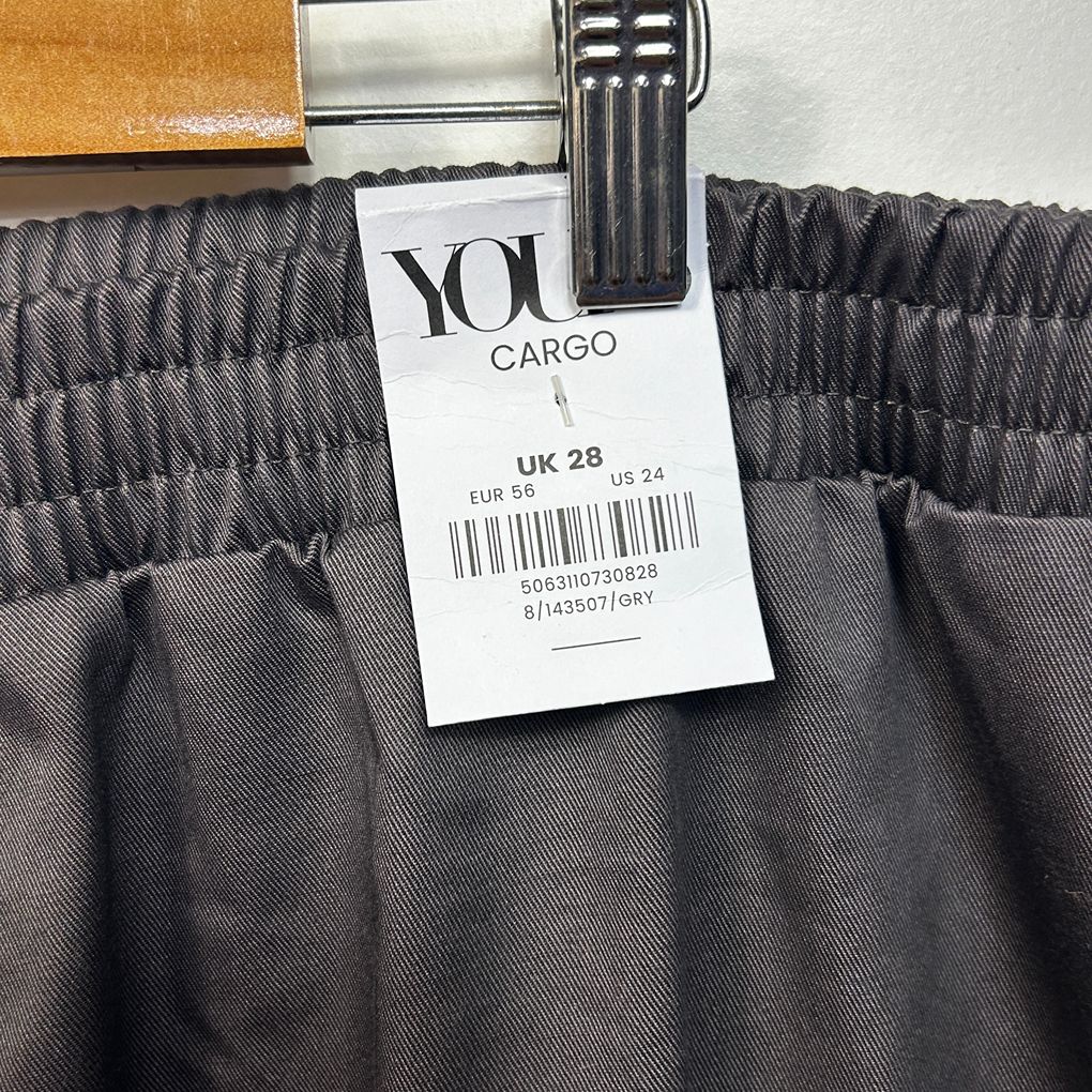 Yours Grey Plus Size Cotton Cargo Pants - Size 28