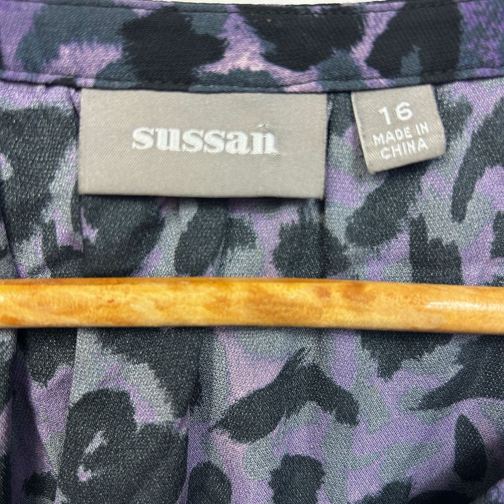 Sussan Purple Leonard Print Long Sleeve Top - Size 16