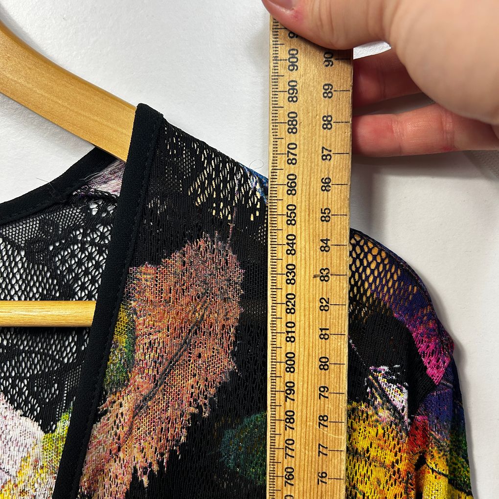 Black Feather Print Plus Size Cotton Silk Kimono - Size XXL