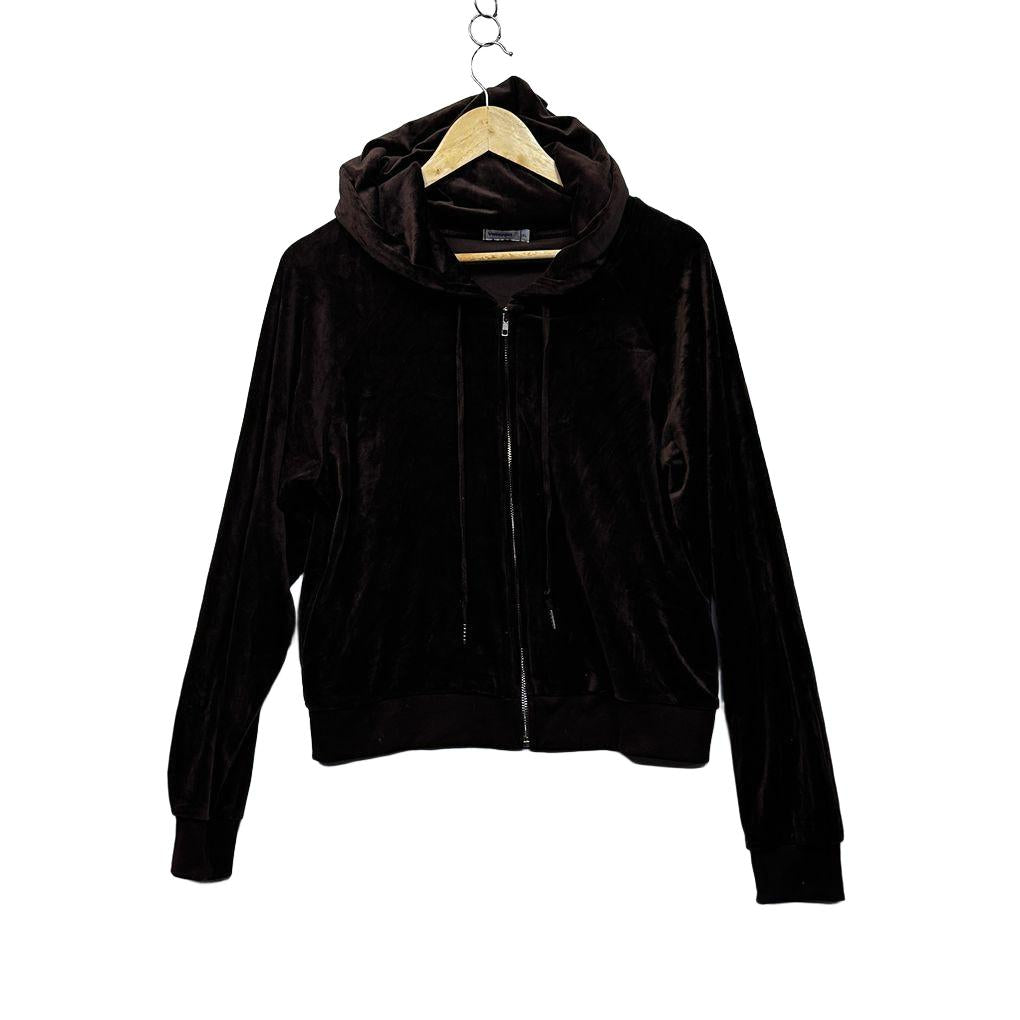 Valleygirl Chocolate Brown Velour Zip Hoodie - Size XL