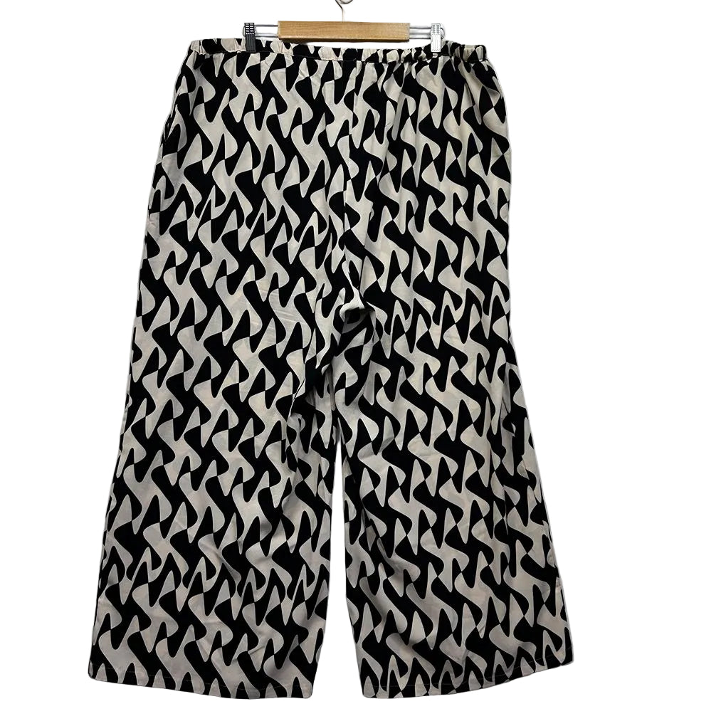 You + All Black and Cream Geometric Wide Leg Pants - Size 22