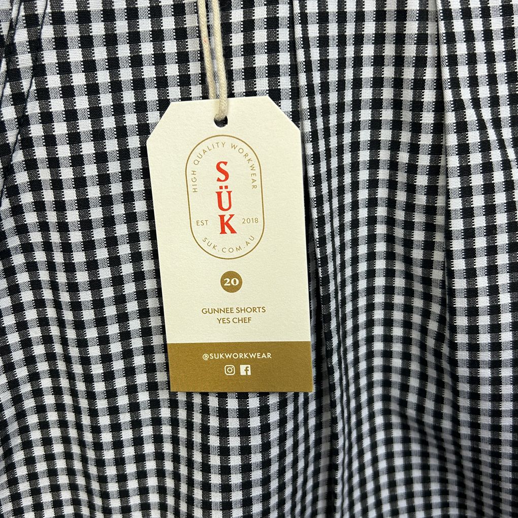 Sük Workwear Black and White Check Cotton Shorts - Size 20