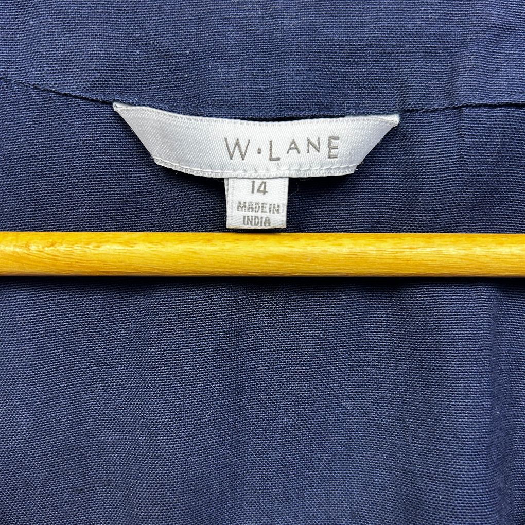 W.Lane Navy Embroidered Linen Top - Size 14