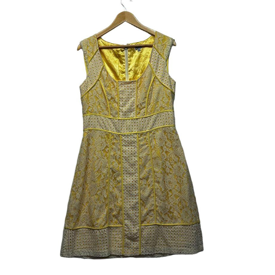 City Chic Yellow Lace Overlay Cocktail Dress - Size XS/14