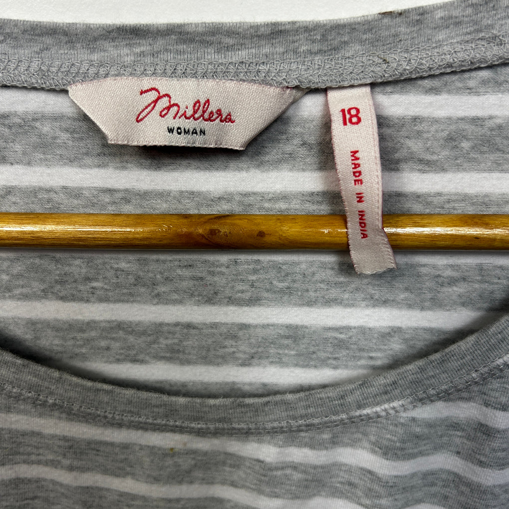 Millers Grey Striped Cotton Top - Size 18