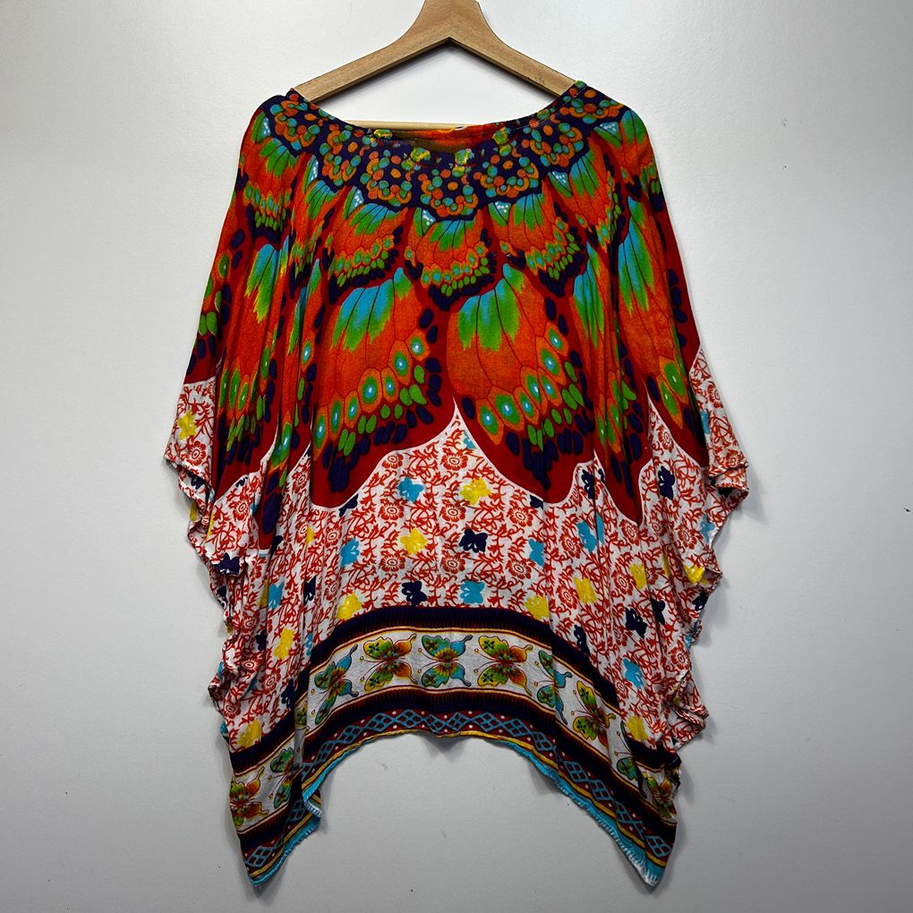 Multicoloured Batwing Kaftan Top -  One Size