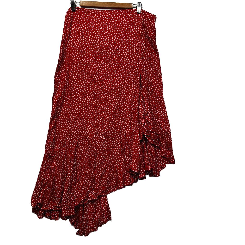You + All Red Floral Asymmetric Skirt - Size 18