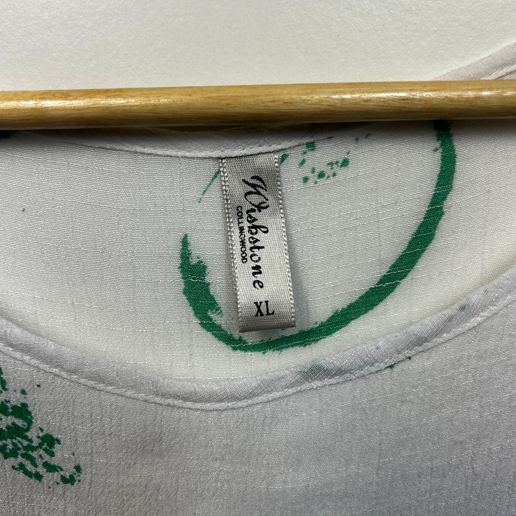 Wishstone White & Green Print Top - Size XL