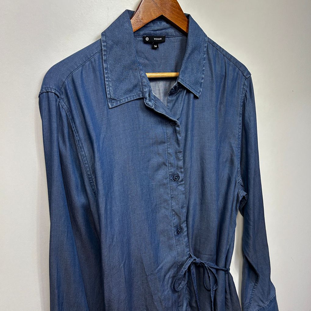 Target Blue Chambray Button Up Wrap Top - Size 16