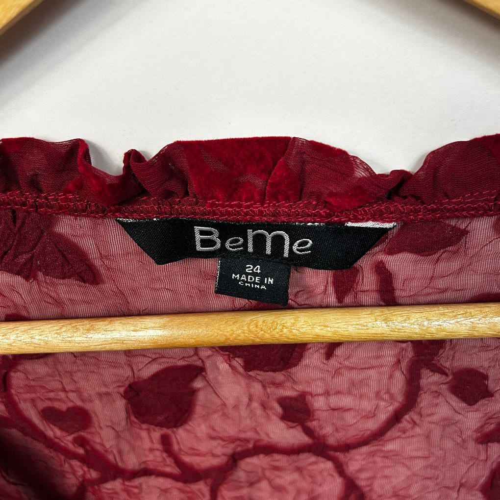 Beme Red Plus Size Sheer Floral Long Sleeve Top - Size 24