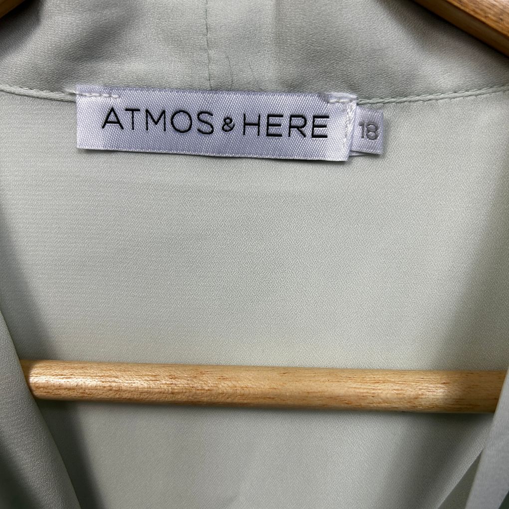 Atmos & Here Mint Green Tie Neck Blouse - Size 18