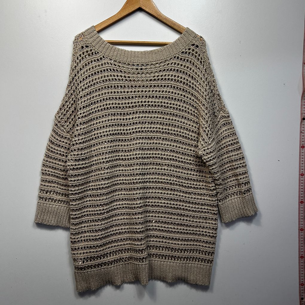 Autograph Beige Cotton Open Knit Jumper - Size 20/L