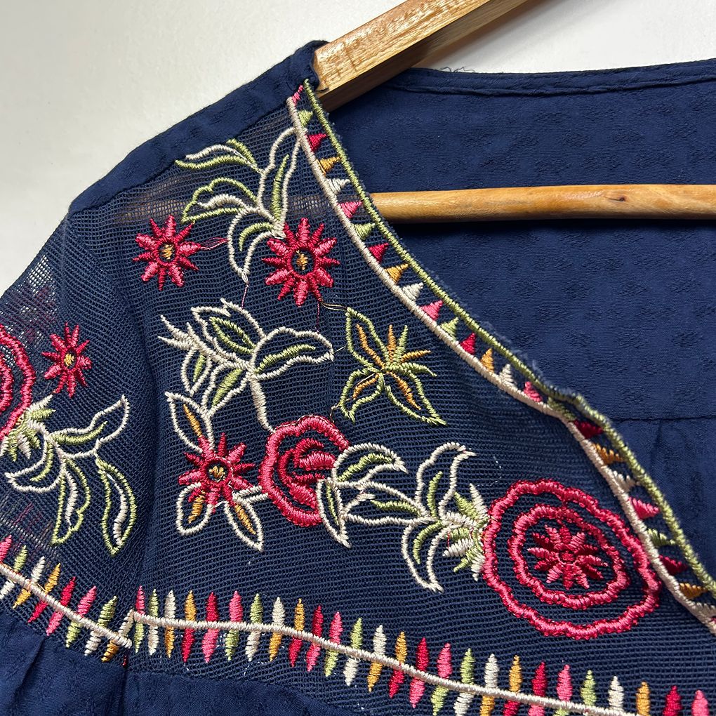 Navy Embroidered Top - Size 14/15