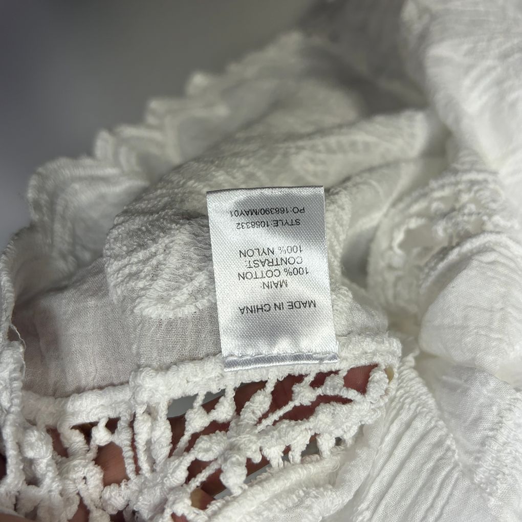 W.Lane White Lace Overlay Embroidered Boho Cotton Top - Size 14