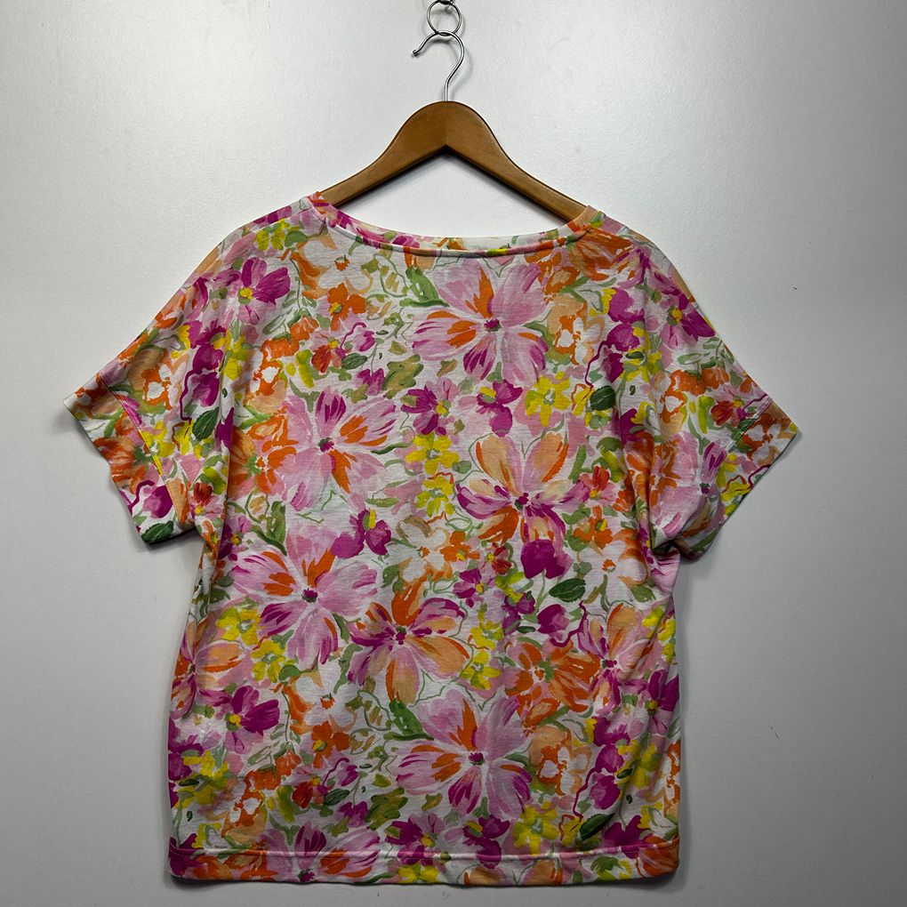 Suzanne Grae Pink Floral Linen Top - Size L