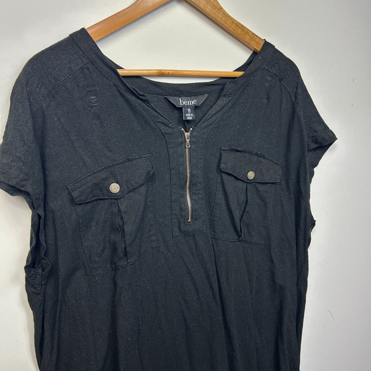 Beme Black Plus Size Linen Dress - Size 16