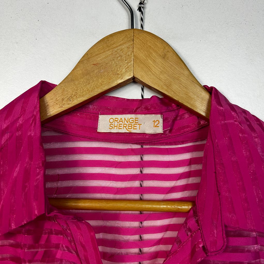 Orange Sherbet Pink Puff Sleeve Dress - Size 12