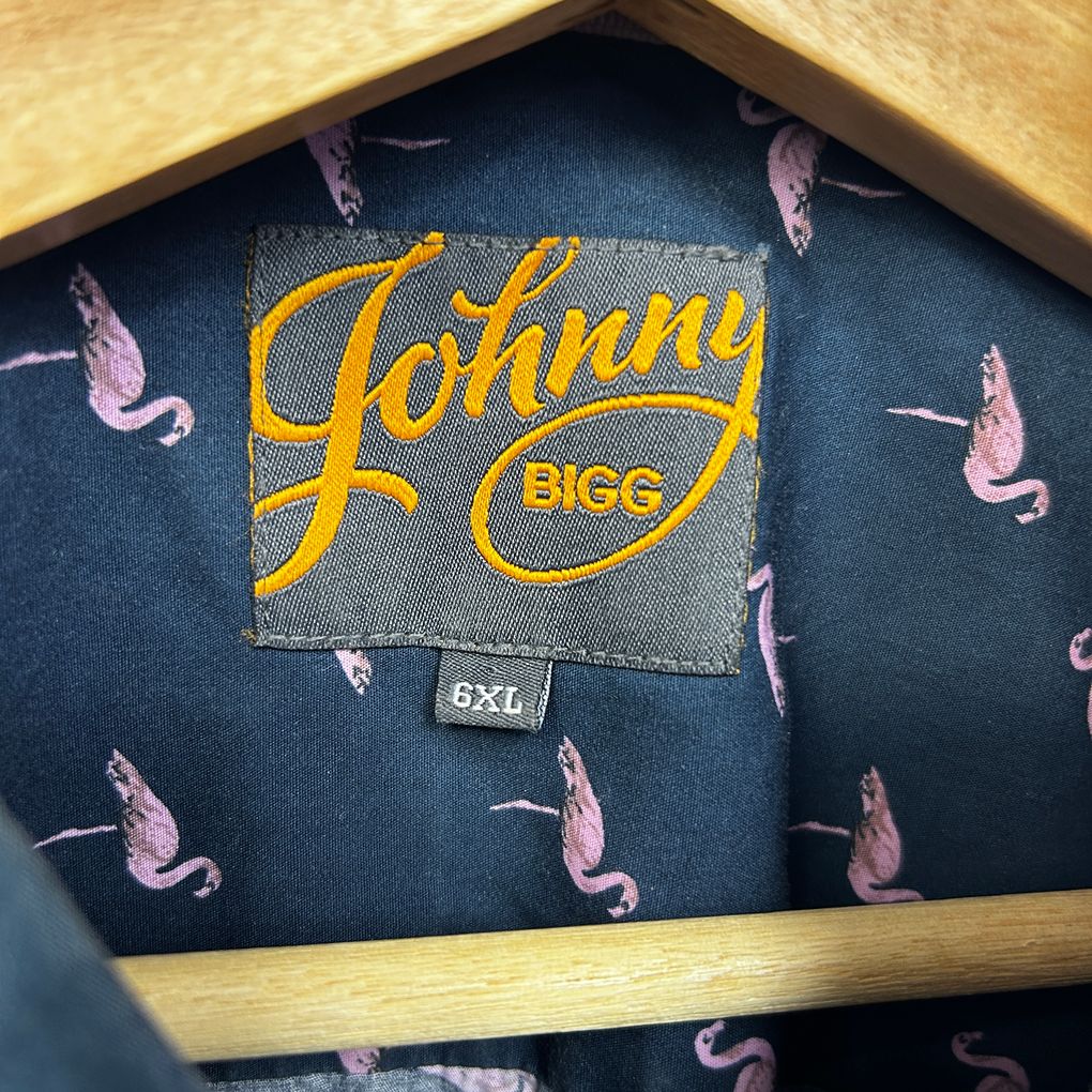 Johnny Bigg Navy Flamingo Print Cotton Short Sleeve Shirt - Size 6XL